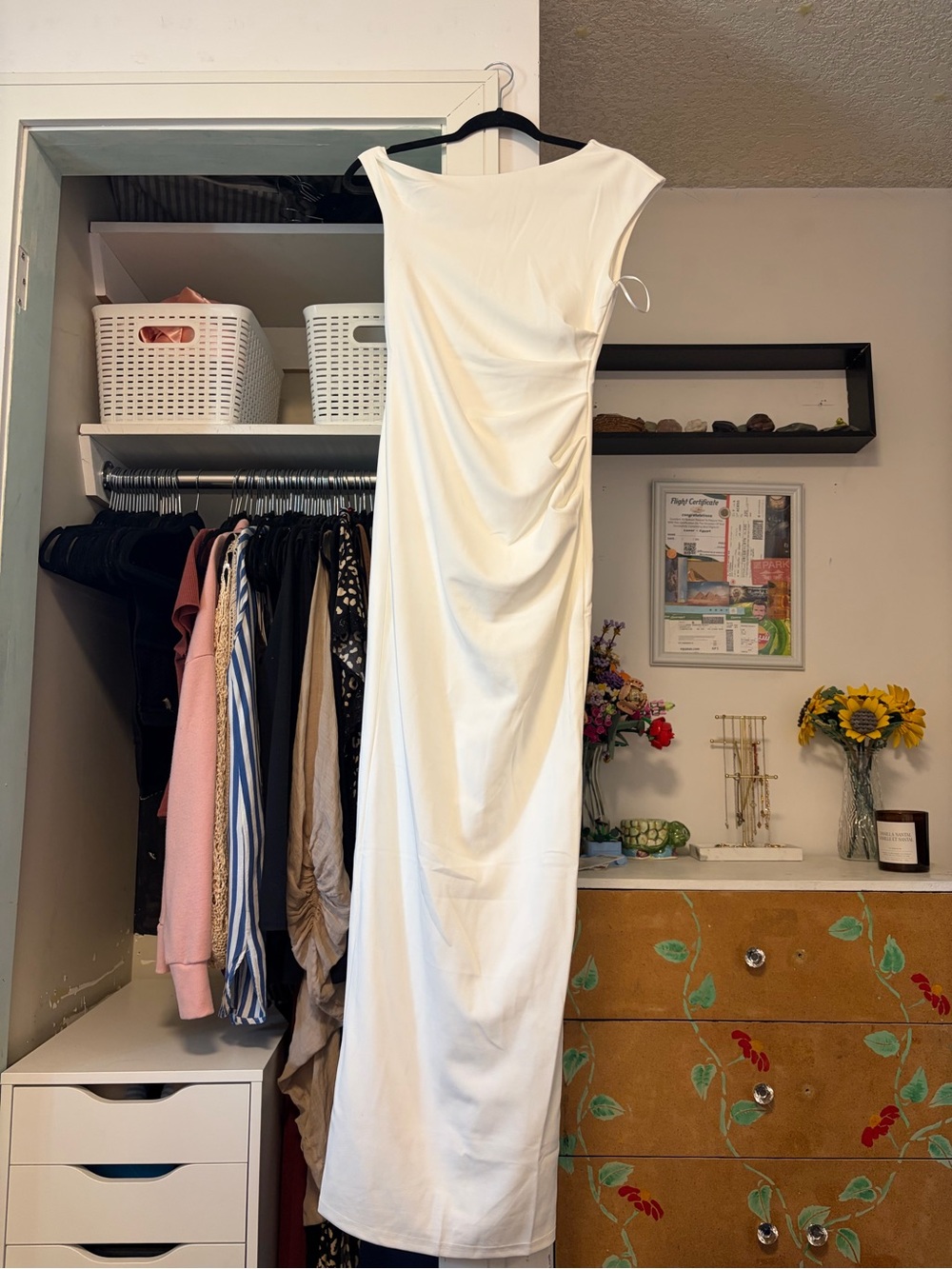 Sleek White Maxi Dress with Side Ruching